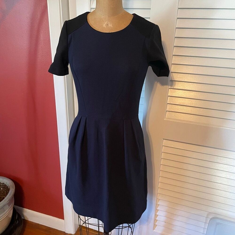 MADEWELL | gallerist ponte black navy colorblock dress 0